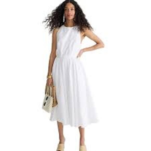 J. Crew Sleeveless High-Neck Cotton Poplin A-Line Midi Dress White Womens Size 4 - Picture 1 of 7